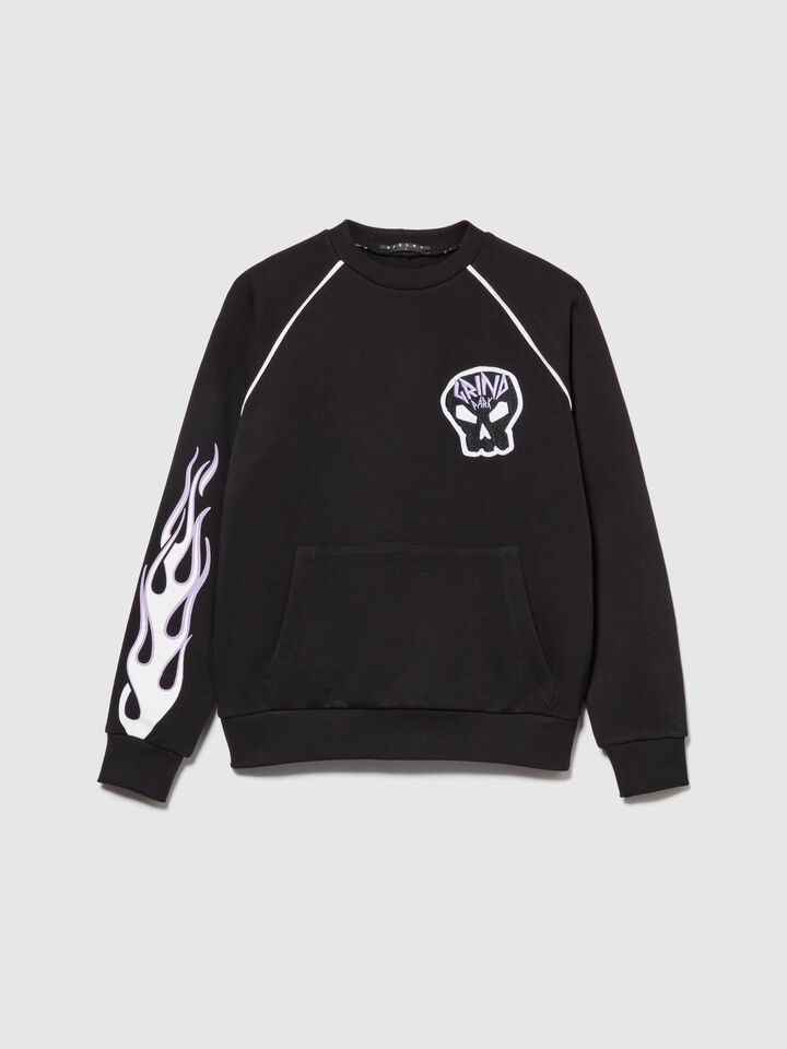 Oversized sweatshirt with patch - boys' knitwear - Black | Sisley Young image number 1
